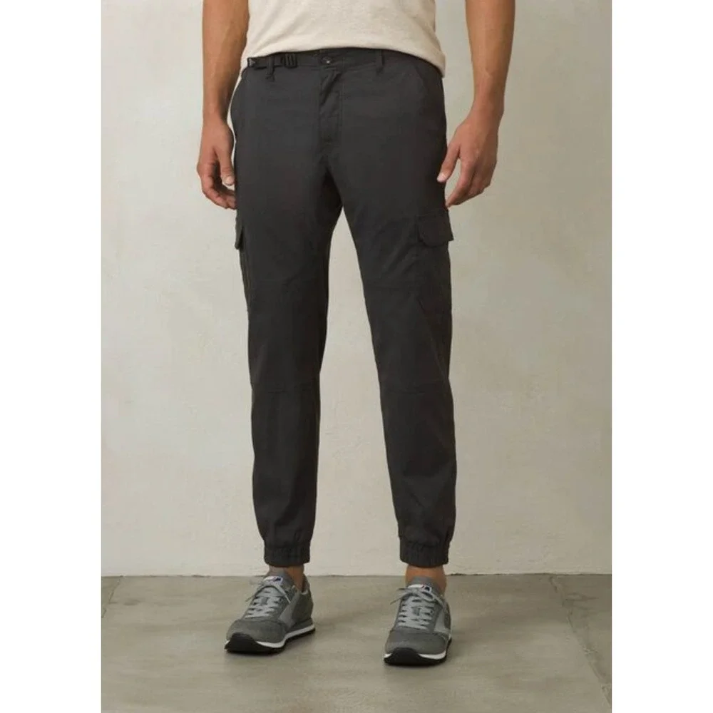 prAna Zogger Pants Mens 35x30 Black Hiking Cargo Outdoor Belted Tech Performance